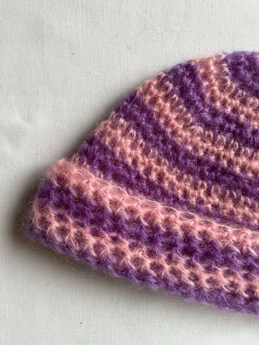 Bonnet mohair rose et violet