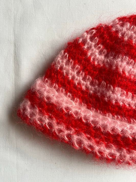 Bonnet mohair rouge et rose