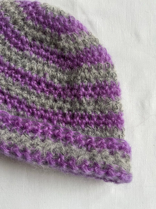Bonnet mohair violet et gris