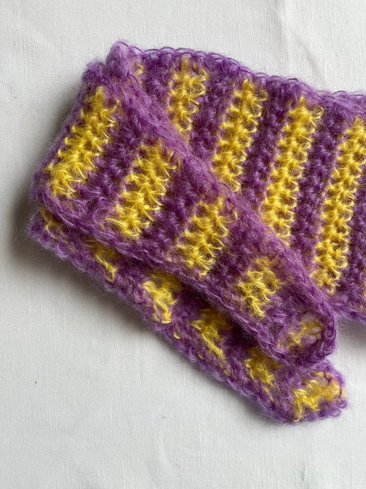 Tour de cou mohair violet et jaune