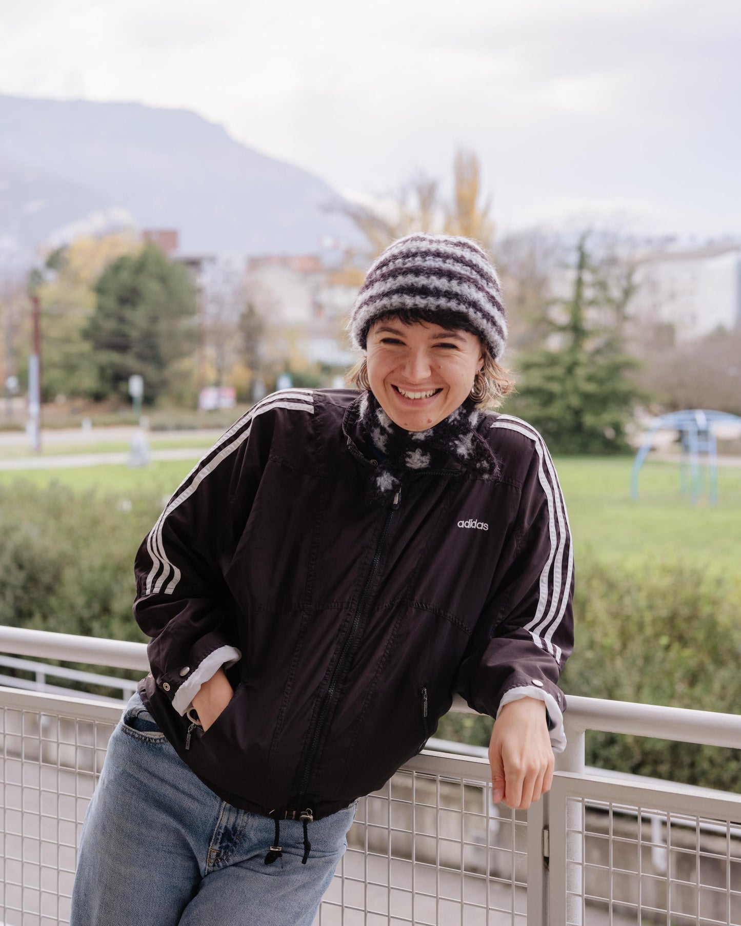 Tour de cou mohair gris et noir