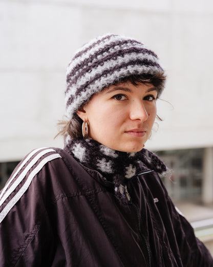 Bonnet mohair gris et noir